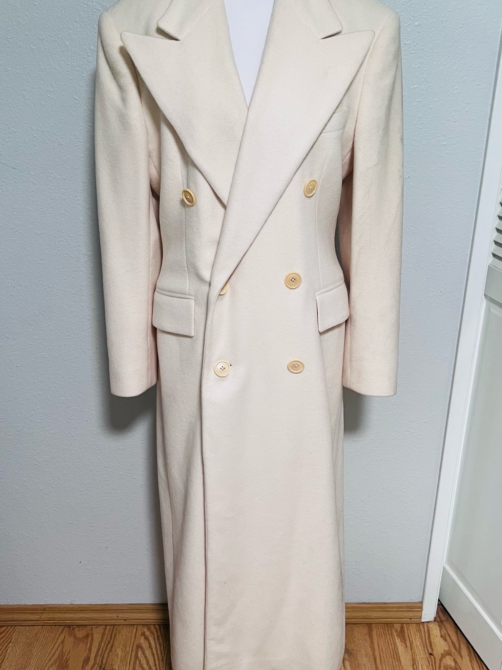 Ralph Lauren Collection Double-Breasted Wool & Angora Long Coat|Cream |Medium